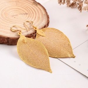 24K Gold Plated Real Leaf Earrings